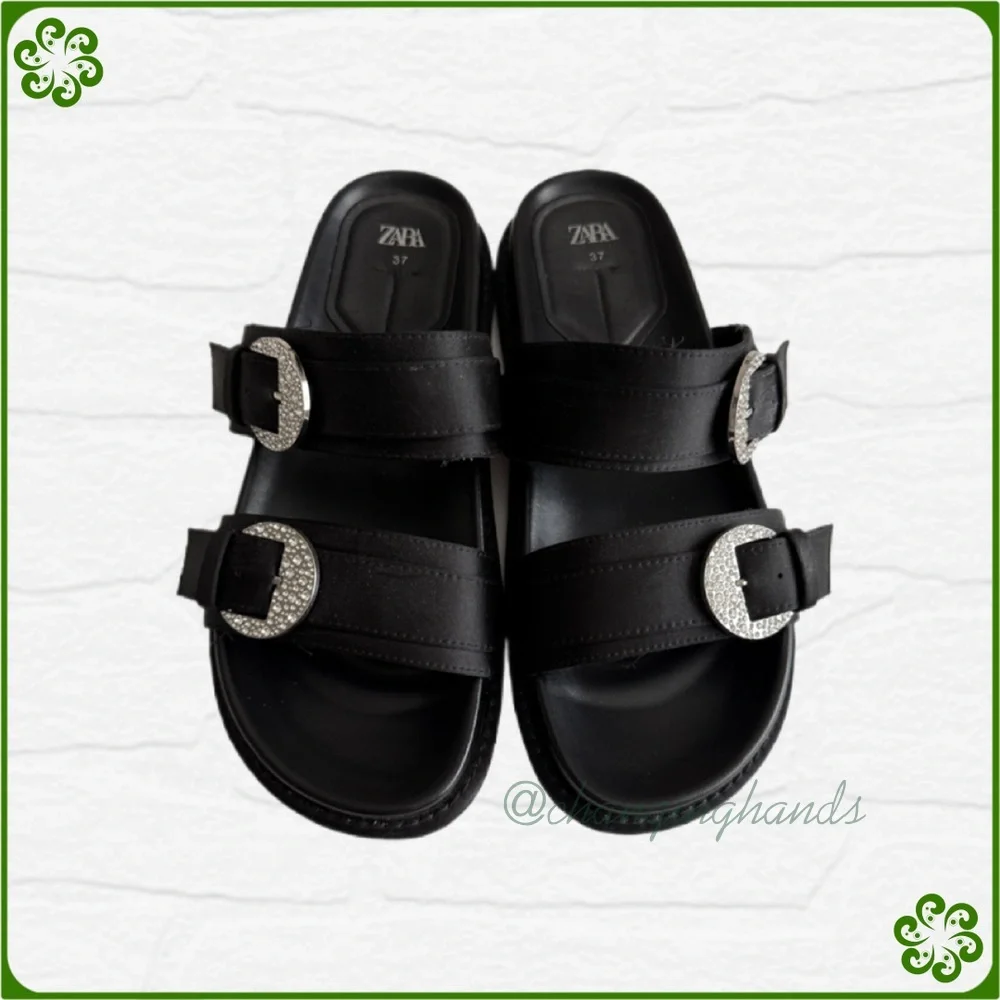 ZARA Rhinestone Buckled Slip-On Sandals - Picture 6 of 10